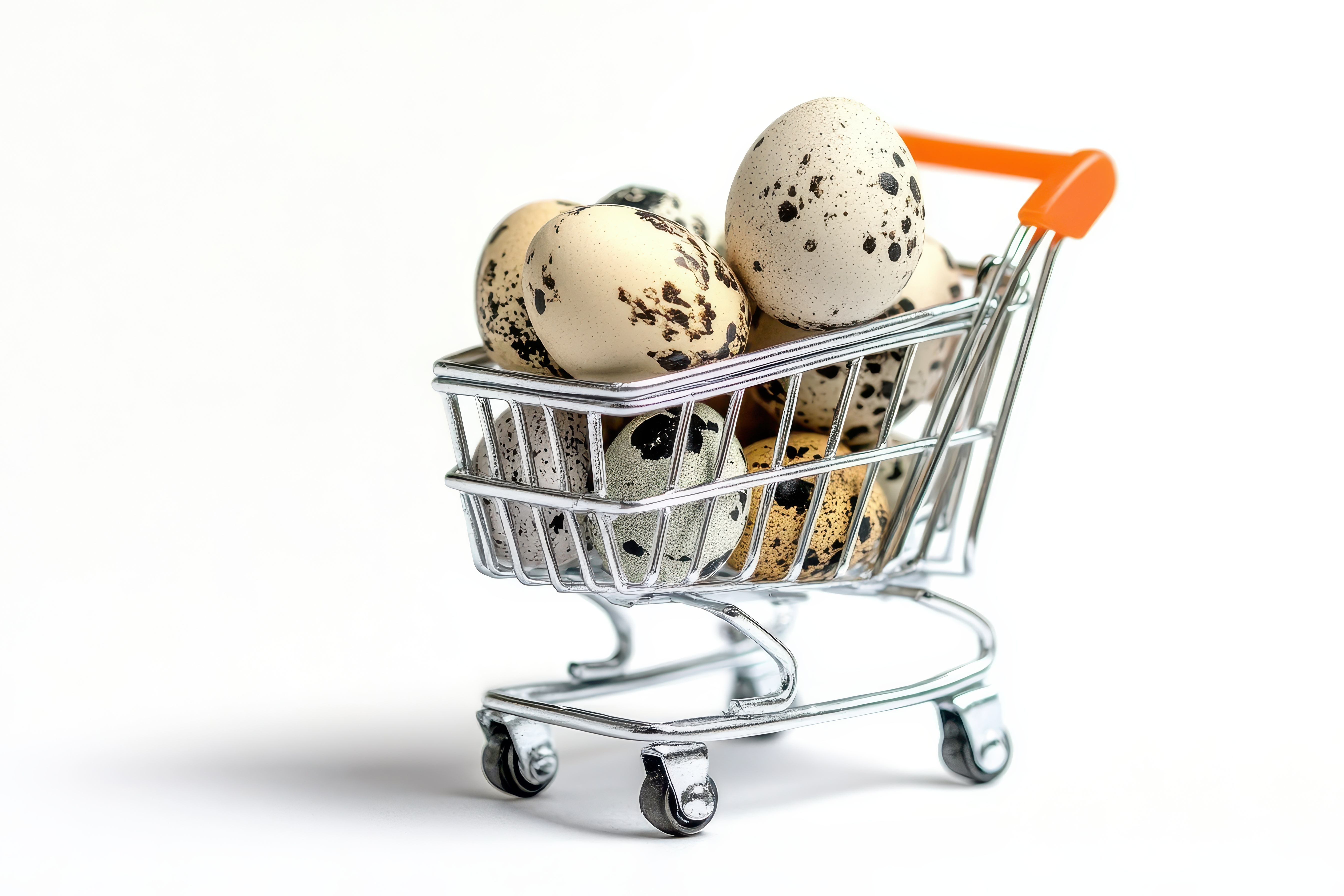 Carrinho de compras com ovos férteis de codorna representando a compra online